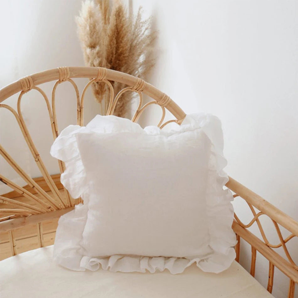Rachel Linen Ruffle Throw Cushion Cover