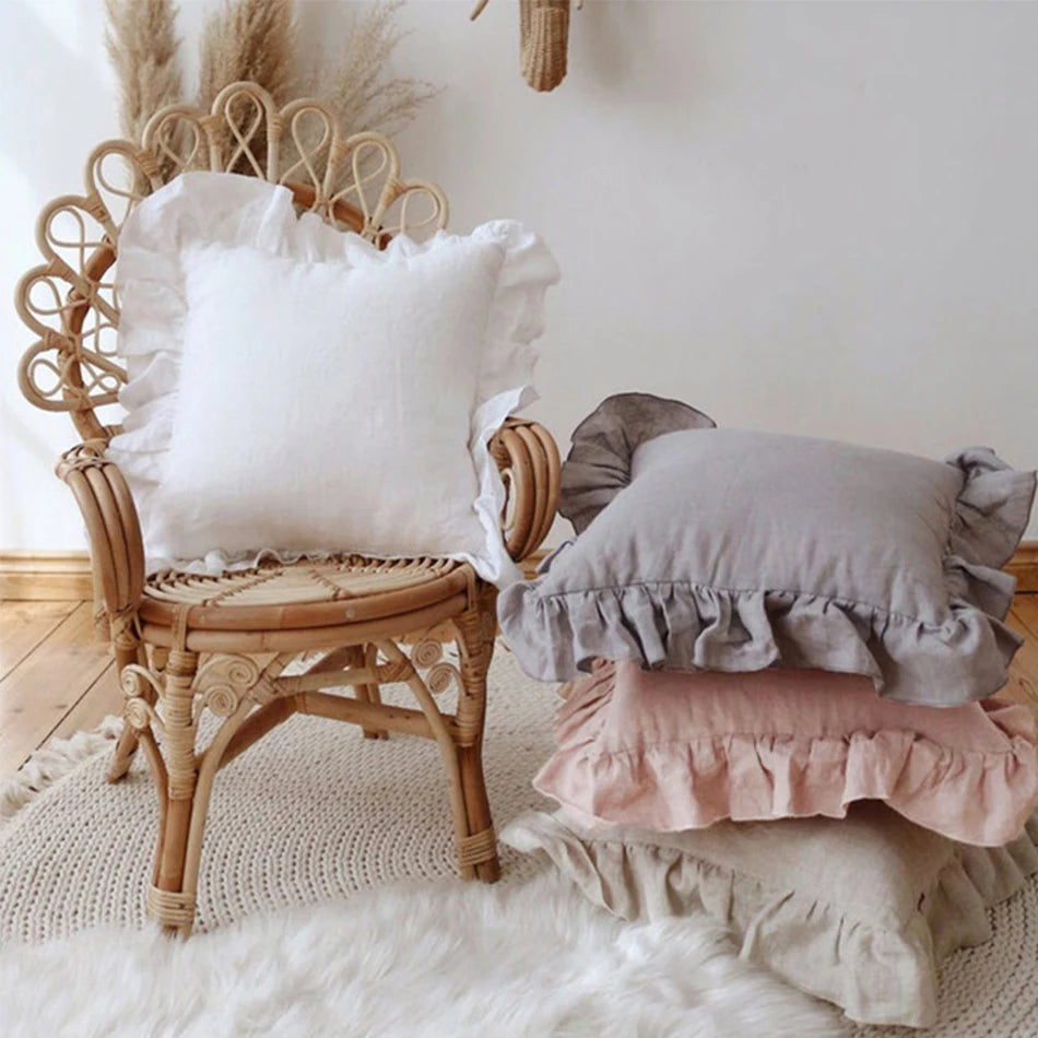 Rachel Linen Ruffle Throw Cushion Cover