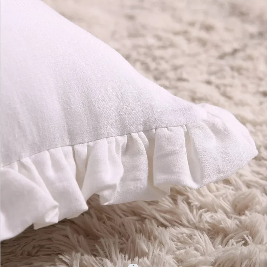 Rachel Linen Ruffle Throw Cushion Cover