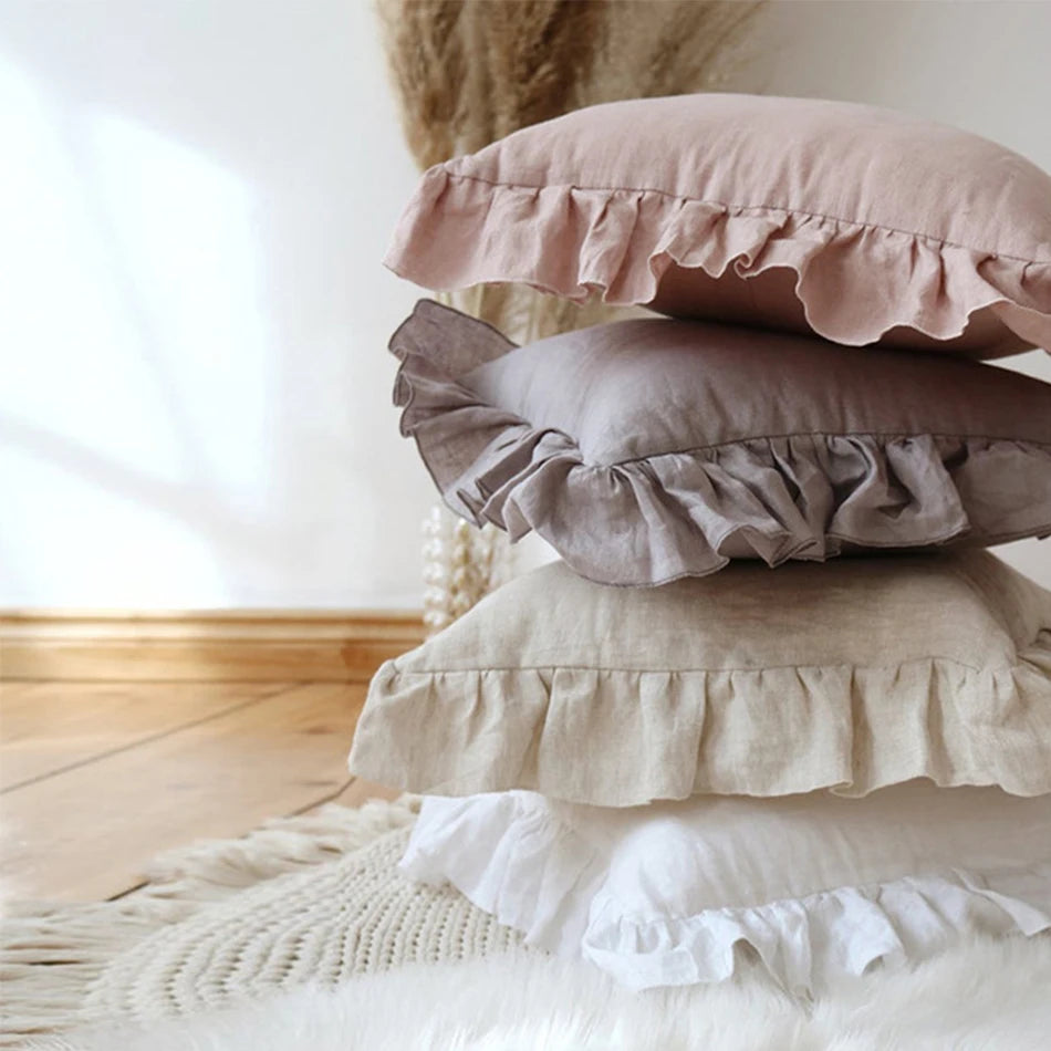 Rachel Linen Ruffle Throw Cushion Cover