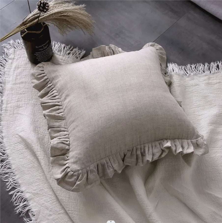 Rachel Linen Ruffle Throw Cushion Cover