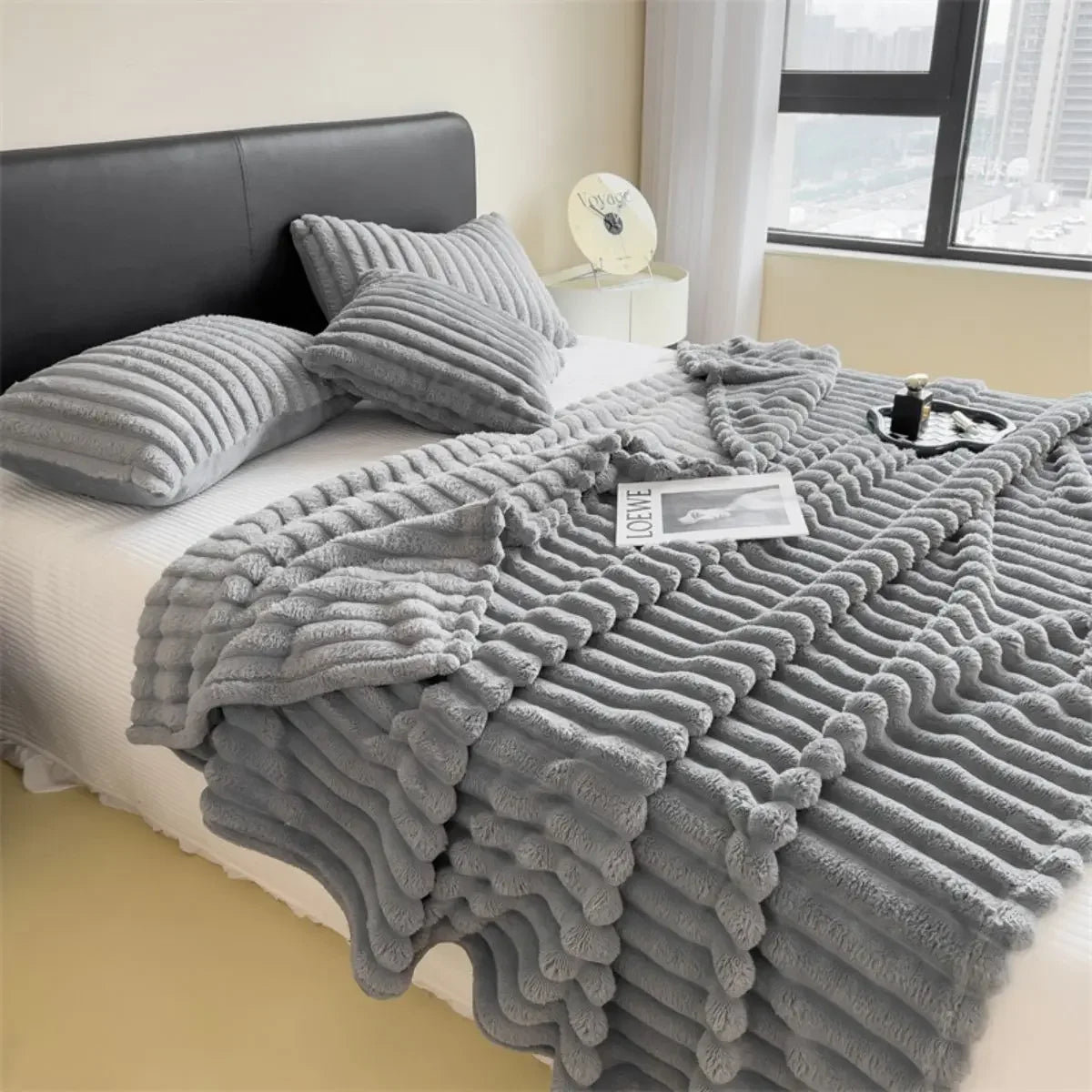 Stephanie Ribbed Wide Striped Throw Blanket