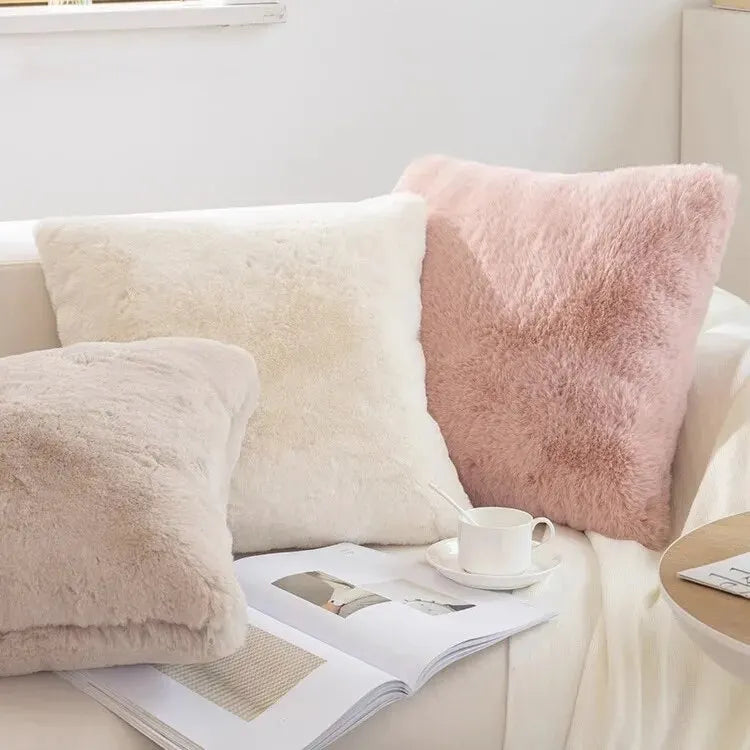 Jessica Faux Rabbit Fur Plush Cushion Cover