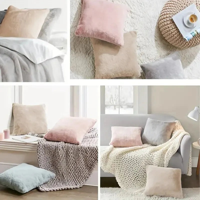 Jessica Faux Rabbit Fur Plush Cushion Cover