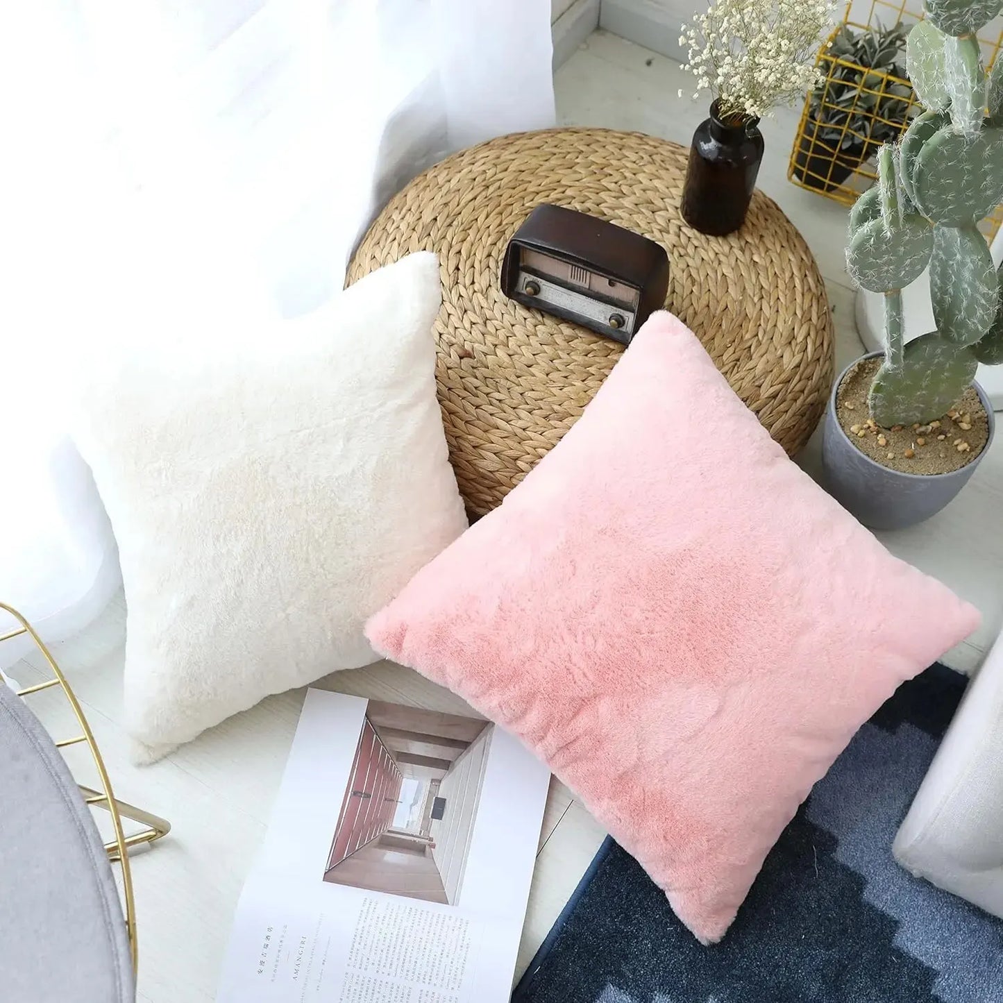 Jessica Faux Rabbit Fur Plush Cushion Cover