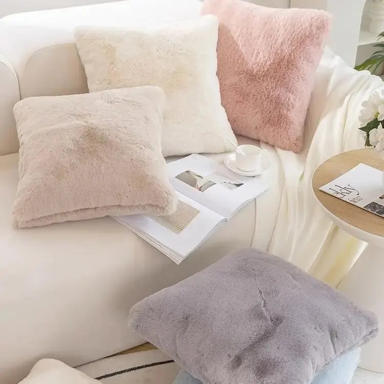 Jessica Faux Rabbit Fur Plush Cushion Cover